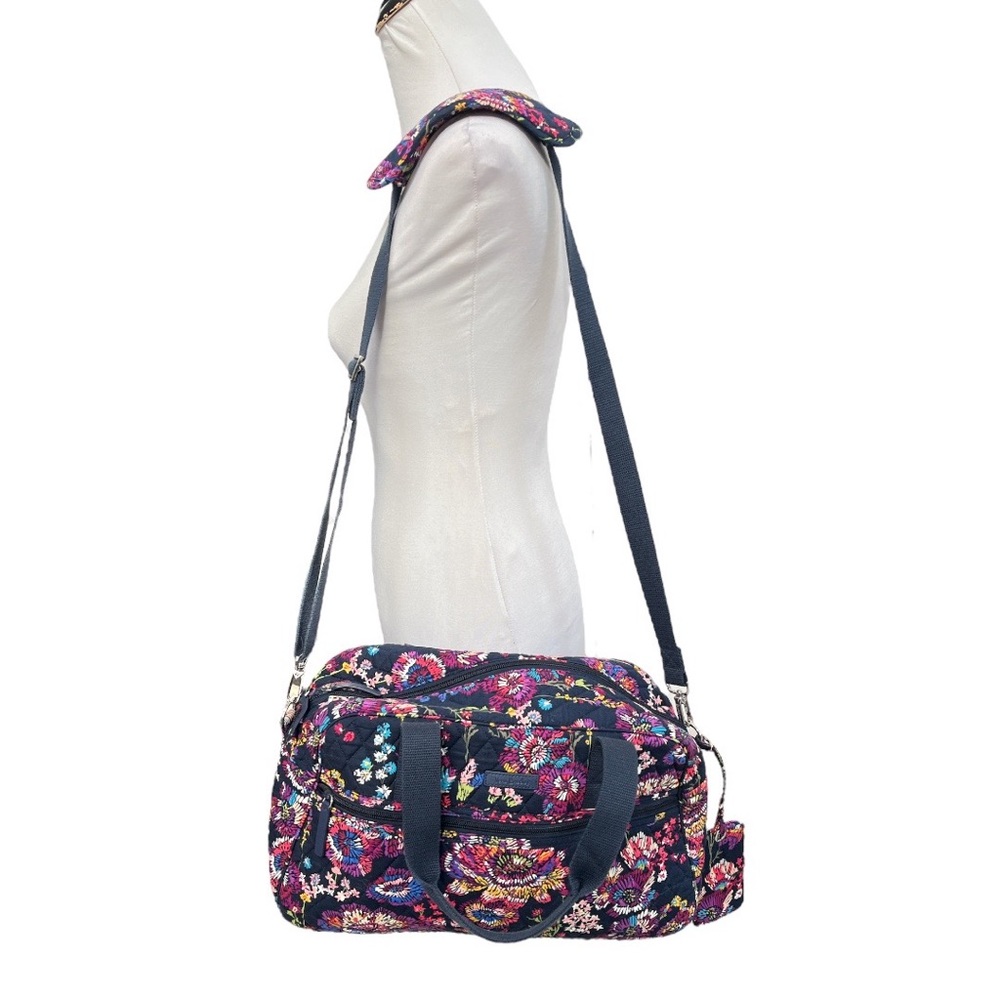 Vera Bradley Compact Traveler Bag Midnight Wildflowers Navy Blue Pink Green